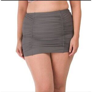 Raisins Curve Womens Swimsuit Bottom 24W NWT $56 Sage Grey Swim Skirt Ruched